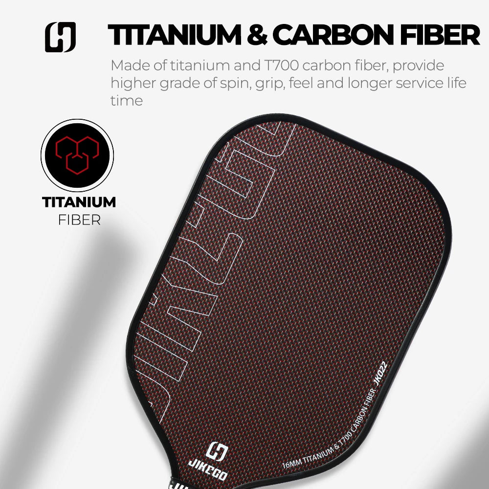 JIKEGO Titanium Weave T700 Carbon Fiber Pickleball Paddle Thermoformed Unibody Foam Edge 16mm Elongated Pickle Balls Racket CFS