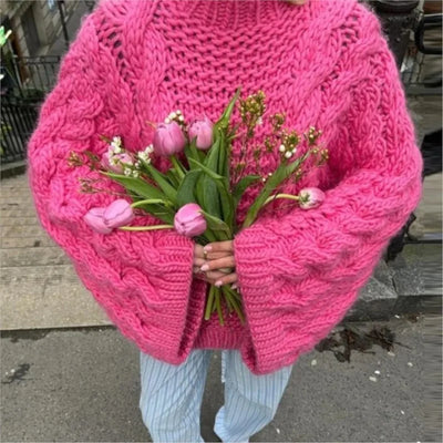 Women's Oversize Knit Sweaters Pullover Casual O Neck Solid Sweater Female 2025 Autumn Winter Loose Sleeves Knitted Pullovers