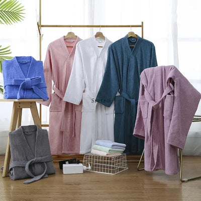 Women's Long Soft Bathrobe 100% Cotton with Quick-Drying Absorbent Material for Autumn and Spring Sleepwear Bath Robes badjas