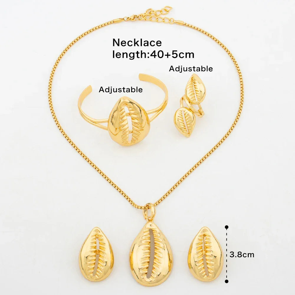 Fashion Women Jewelry Set for Women African Pendant Necklace and Earrings with Bangle Ring 4Pcs Set for Engagement Party Gifts