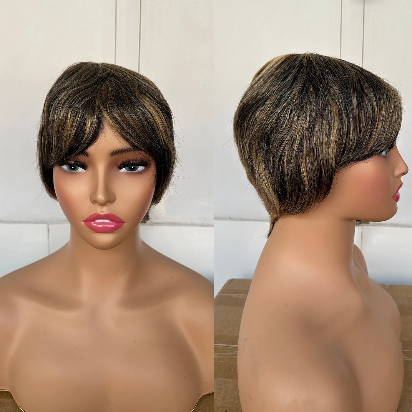 Short Human Hair Wigs Pixie Cut Straight perruque bresillienne for Black Women Full Machine Made Wigs With Bangs Cheap Wig
