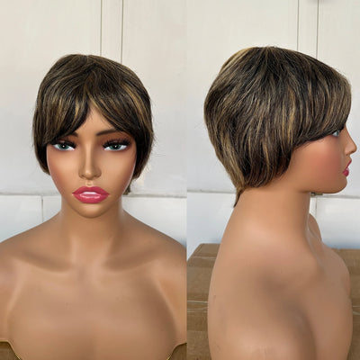 Short Human Hair Wigs Pixie Cut Straight perruque bresillienne for Black Women Full Machine Made Wigs With Bangs Cheap Wig
