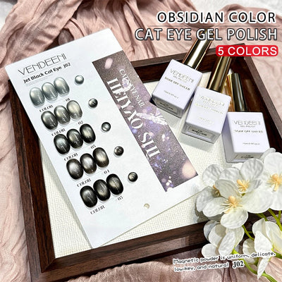 Vendeeni 5 Color/Set Obsidian Cat Eye Gel Nail Polish Magnetic UV LED Gel Varnish Black Crystal Cat Eye Gel Lacquer With Display