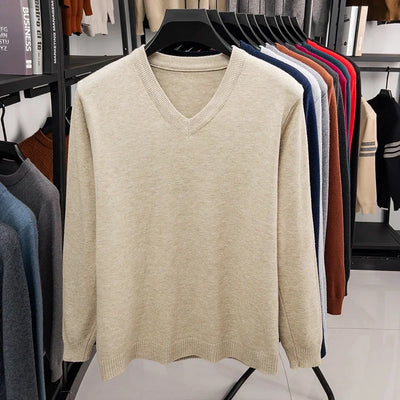 New Sweatwear Men's V Neck Basic Solid Color Sweaters Round Neck Elastic Pullovers Warm Autumn Knitted Oversized Sweater Men