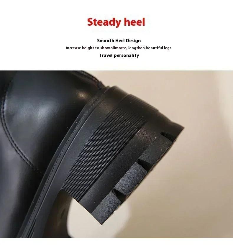 Long tube boots for women 2025 winter new height increasing knight thick heel retro versatile women’s