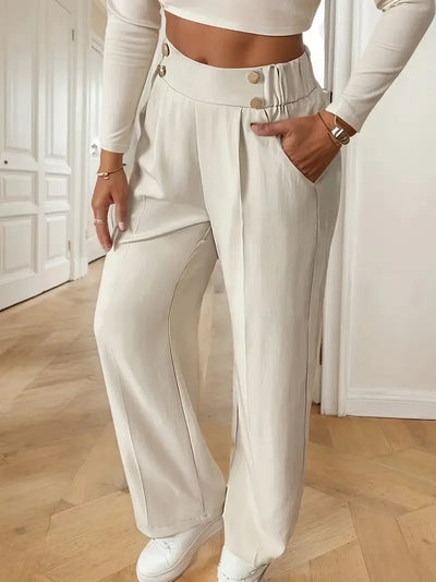 Women's High Waist Wide Leg Pants - 2025 New Flowy Floor-Length Trousers, Minimalist Straight Fit Lounge Pants with Elastic Wais