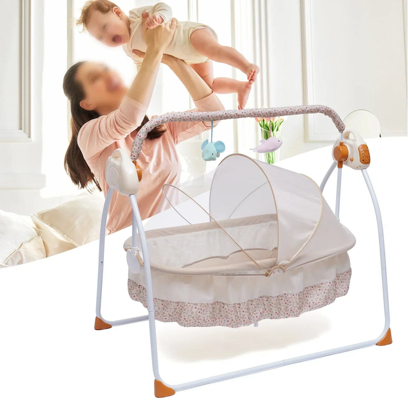 Electric Baby Cradle, Baby Bed, Folding and Soothing, Automatic Swinging, Newborn Bed