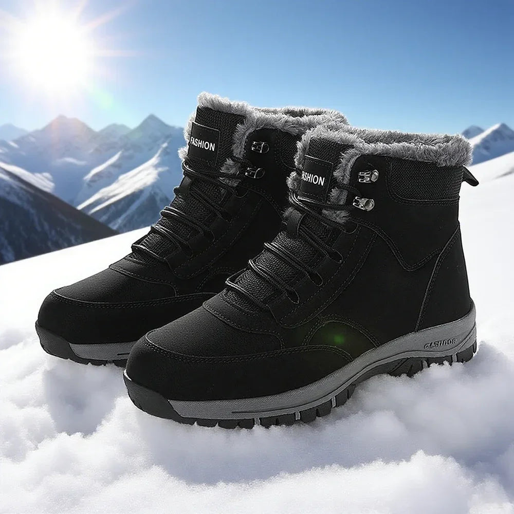 Snow Boots for Men Casual Winter Shoes Platform Non-slip Warm Fur Ankle Boots Plush Combat Outdoor Hiking Motorcycle Boots