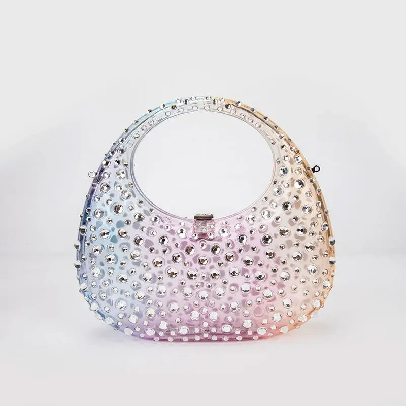 Diamond Women Bags Luxury Designer Handbags Rhinestones Box Transparent Acrylic Clutch Dresses Crescent Shoulder Crossbody Bag