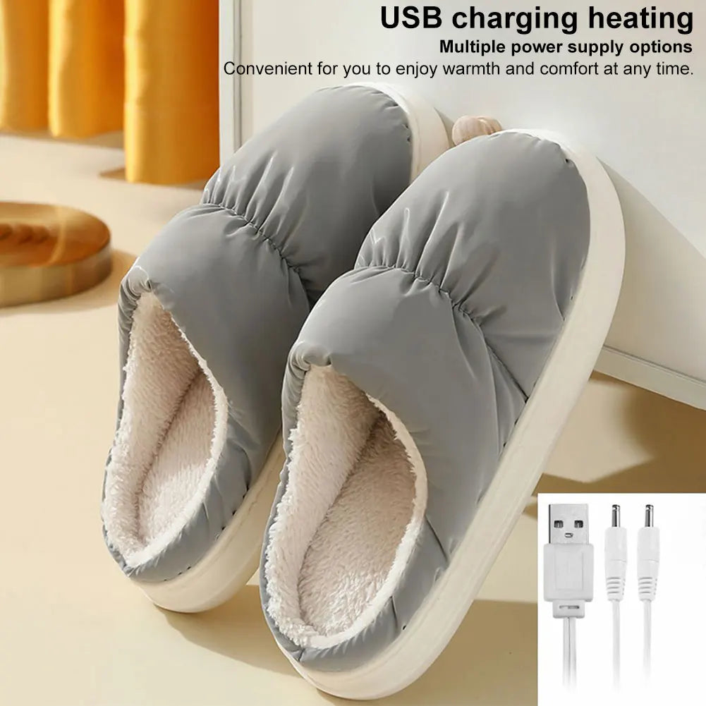 Heated Slipper Boot Soft Plush Heated Slippers Adjustable Temperature Electric Foot Warmer Winter Heated Boots for Home Office