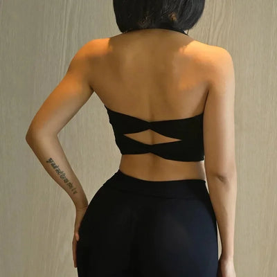 Women's Halterneck Sports Bra with Detachable Chest Pad Cross Beautiful Back Yoga Underwear Tight Fitness Top