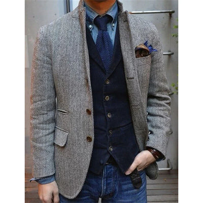 1Pieces Men's  Herringbone Single Breasted Slim Fit Casual Men's Blazers Sets Wool Coat for Men Blazers Luxury Designer Male