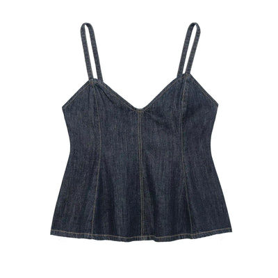 Denim Pleated Sexy Tops for Women