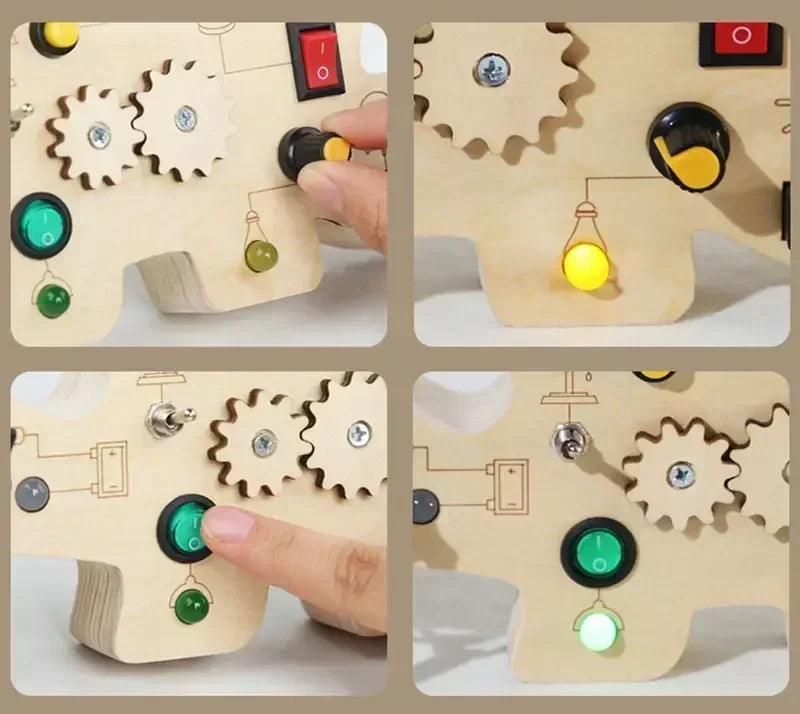 Montessori busy board sensory toys wooden with led light switch control travel activities children games for 2-4 years
