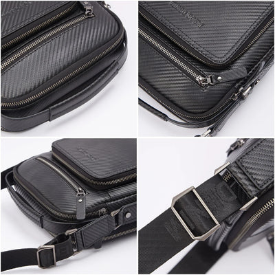 BISON DENIM Carbon Fiber Messenger Bag Men Casual Cowhide Leather Shoulder Crossbody Bag Gift Designer Handbags