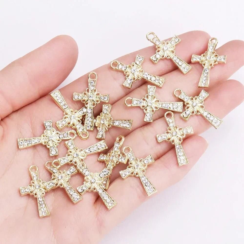 Mixed 10pcs pearl zircon cross charms crucifix pendant jewelry making supplies diy luxury necklaces earrings