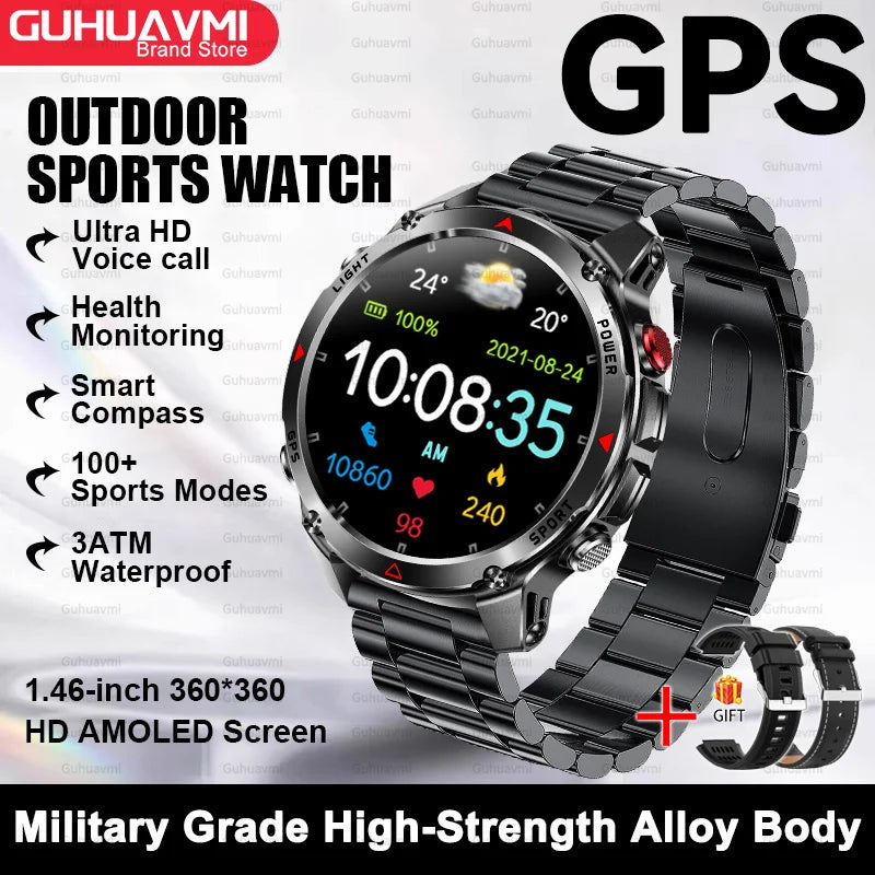 2025New Smart Watch For Men 1.46'' 360*360 HD AMOLED Color Display Voice Call Compass LED Sports Fitness Waterproof Watch Ladies