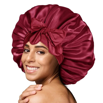 Silk Bonnet for sleeping Women Satin bonnet Hair Bonnet Night Sleep Cap Scarf wrap for Curly Hair with tie Band Black