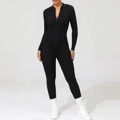Seamless Yoga Jumpsuits Sports Fitness Peach Hip Half-open Zipper Tight Backless One-piece Workout Gym Tracksuits for Women