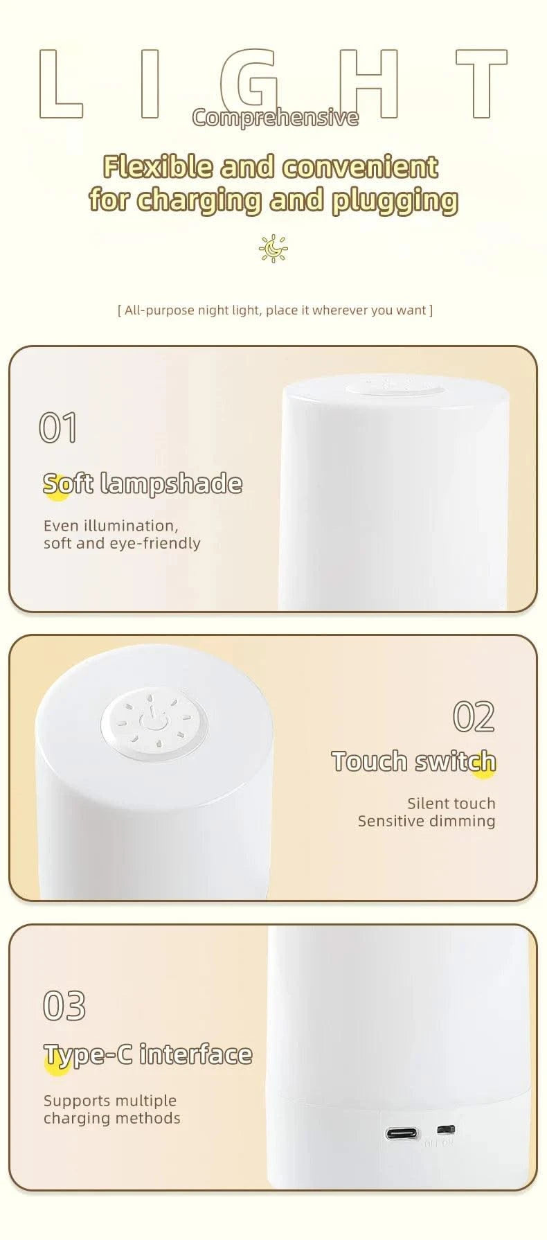 LED Night Lights USB Portable Bedside Lamp Touch Stepless Dimmabl LED Table Lamp for Bedroom Decor Sleeping Night Light Kid Gift