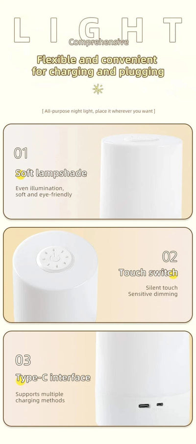 LED Night Lights USB Portable Bedside Lamp Touch Stepless Dimmabl LED Table Lamp for Bedroom Decor Sleeping Night Light Kid Gift