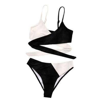 Summer Ladies Sexy High Waist Print Two Piece Bikini Sets Biquini Women Swimsuit Clothing Set Color Block Mujer Swimwear Suits