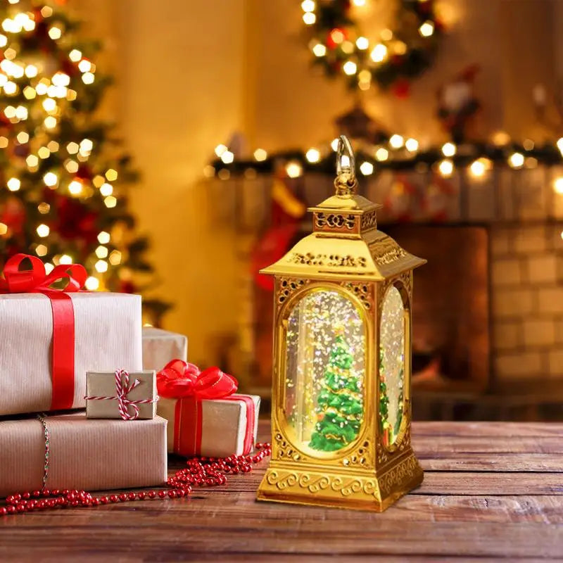 Christmas Snow Globe Lantern Vintage LED Christmas Lantern Lights Snow Crystal Ball Christmas Lantern Lights Portable Night