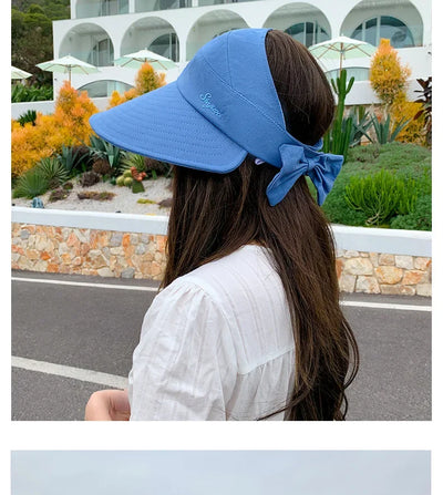 COKK Summer Hat Women Empty Top Foldable Sunhat Sunscreen Hats For Women Solid Color With Bow Ladies Hats Beach Cap Sun Hat