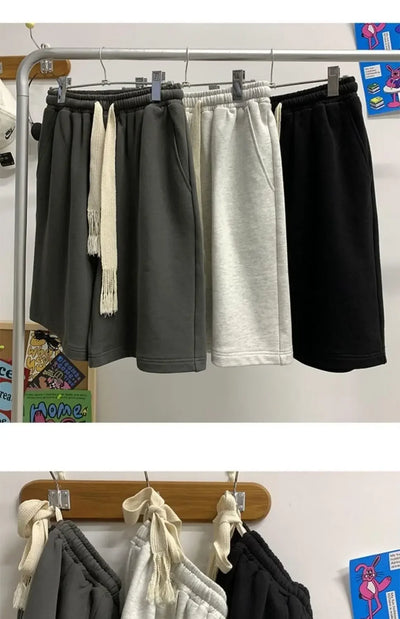 Solid Color Wide-leg Pants for Men New in Summer 2025 Loose and Versatile Sporty Mid-length Shorts Trendy