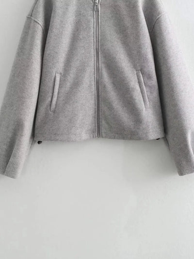 Women's Soft Bomber Jacket High Collar Long Sleeve Zipper Front Pocket