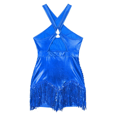 Women's Sequin Dance Dress Latin American Dance Costume Body Sleeveless Classical Samba Rumba Dresses Jazz Ballerina Dancewear