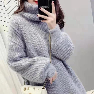 Turtleneck Pullover Sweater Dress Women's Outer Wear 2025 New Autumn Winter Fashion Loose Warm Mid-length Knitted Coat Tops