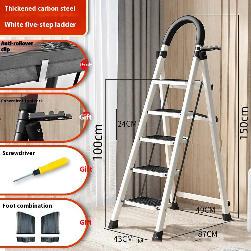 Adjustable Zigzag Folding Ladder 3 4 5 6 Step Thickened Carbon Steel Engineering Ladder Stable Climbing Tool for Home And Garden