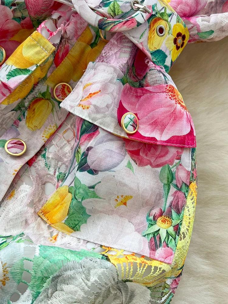 Women's Summer Dress New European American Elegant Suit Collar Short Sleeved Dress Temperament Slim Fit Hollow Lace Dress C19