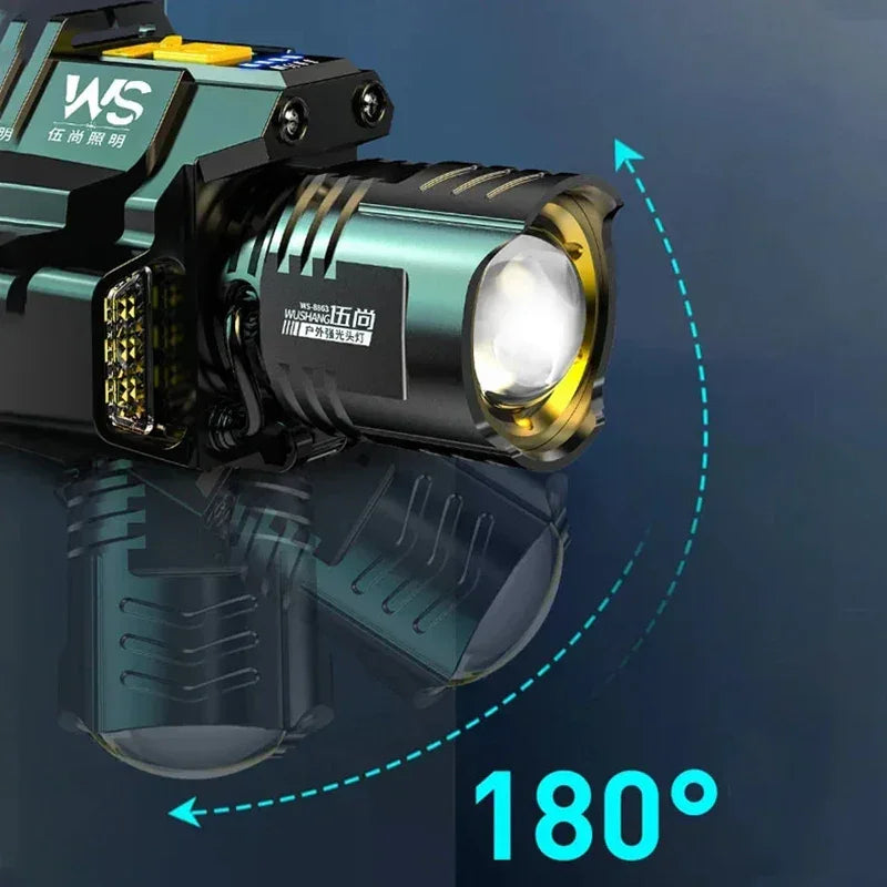 Rechargeable Powerful LED Headlamp with Telescopic Zoomable Headlight - Outdoor Waterproof High Lumen Work Head Light