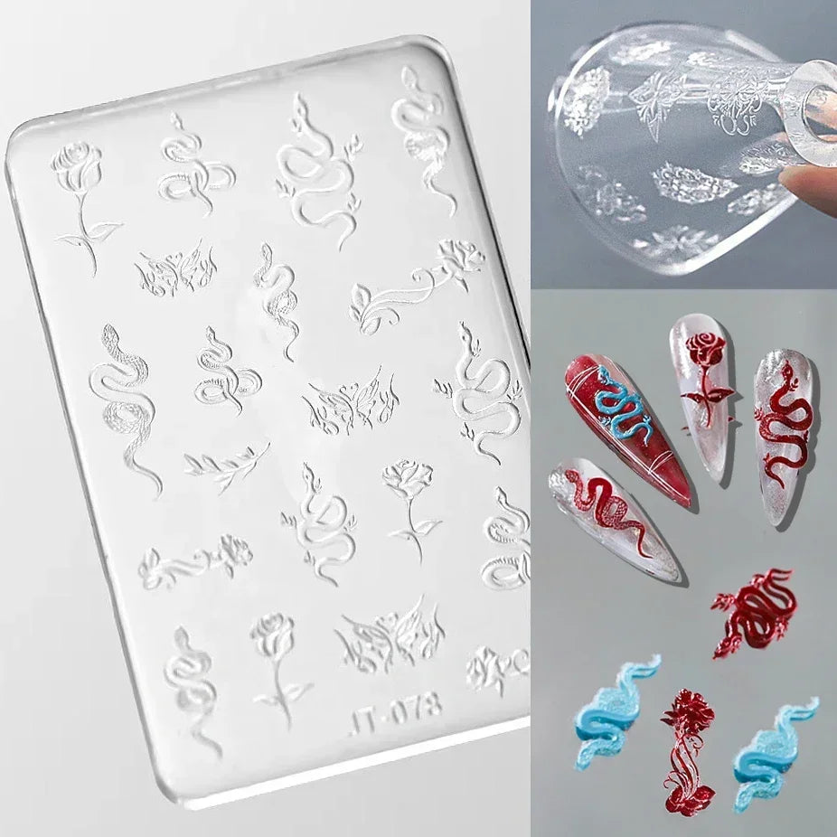 Geometric Bowknot Grid Lace Flora Edge Nail Art Silicone Carving Mold Mould Star Daisy Flower Charms Bow Tie Snowflake Template