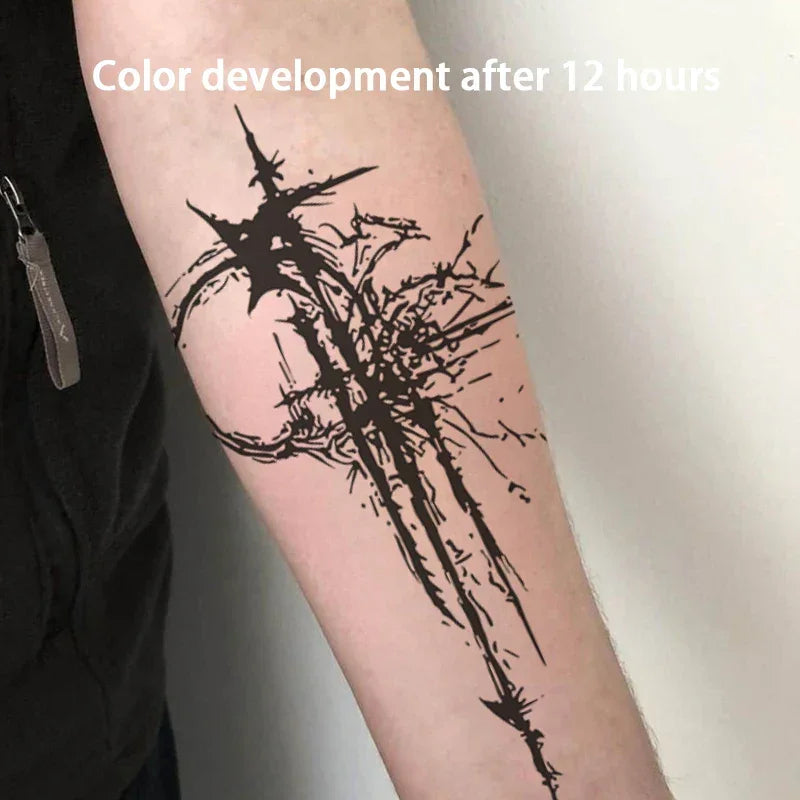 Temporary Tattoos Man Sexy Hotwife Dark Moon Herbal Juice Tattoo Sticker Fake Tatto Half Arm Abdomen Waterproof Hip Hop Tatuaje