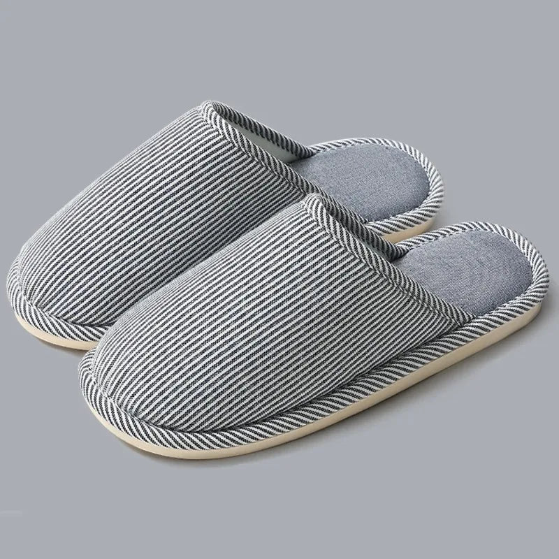 Warm Plush Cotton Slippers for Home Indoor Non-slip Linen Flats Spring and Autumn Couple House Slides