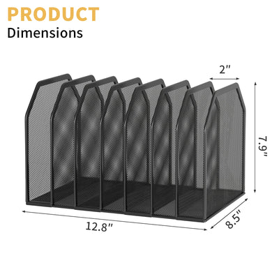 Desk File Organizer 5 Sections Upright Mesh Desktop Organizer File Sorter Office Organization File Holder for Home, Office