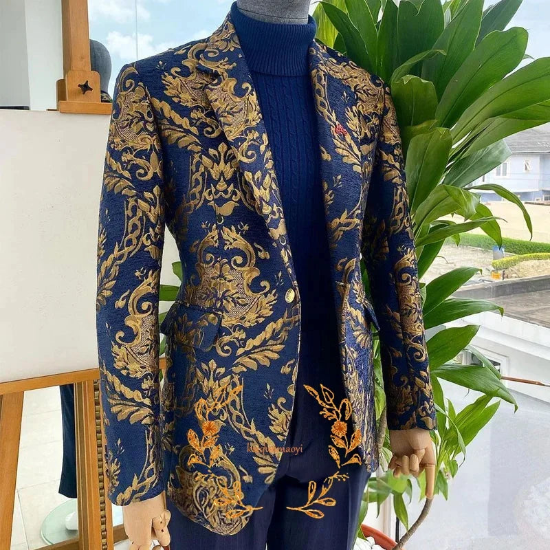 Jacquard Men's Blazer Pants 2-piece Set Formal Party Dress Groom's Tuxedo Customized XS-5XL Fashion Outfit