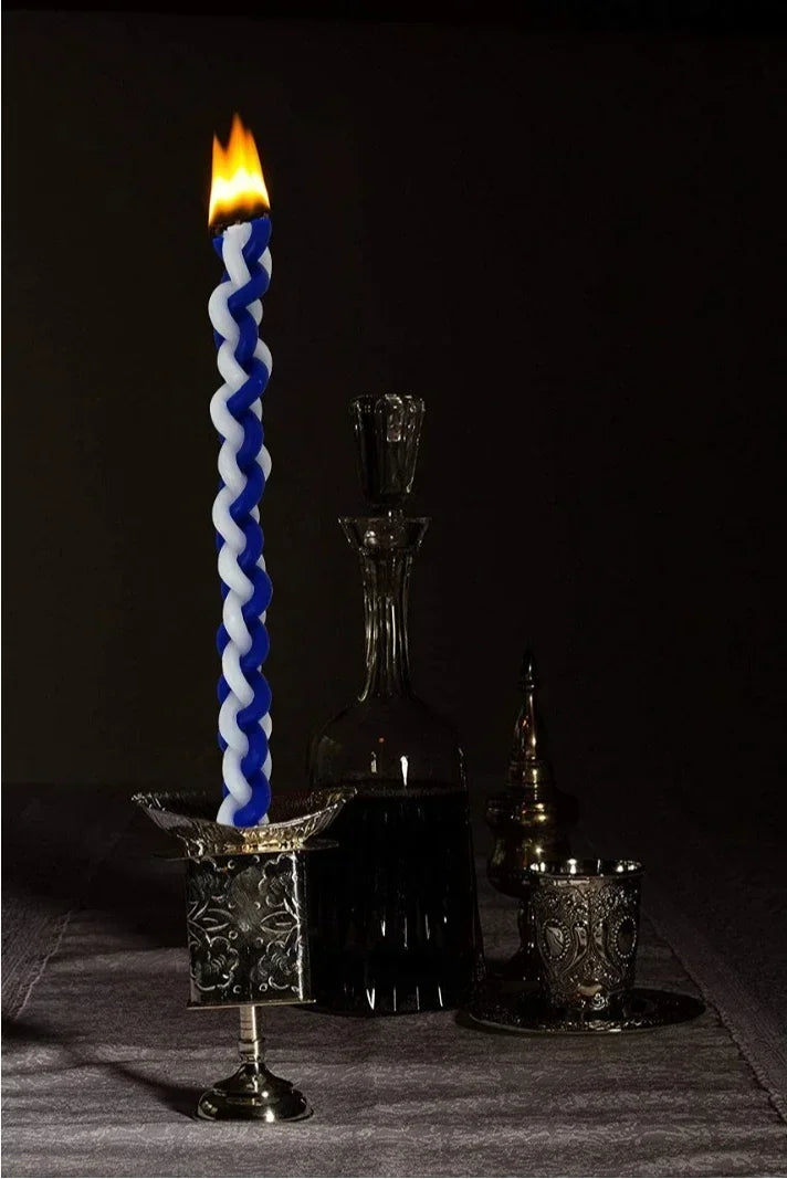 2PACK Havdalah Candle Blue and White Braided Jewish Largest Candle Smokeless Lighting Shabbat Candles for Saturday Night