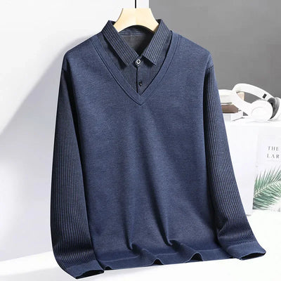 Men's Polo Shirts Spring Autumn Blouse Shirt Fake Two Pieces Pullovers Man Clothing Shirt Collar Business Casual Male T-shirts