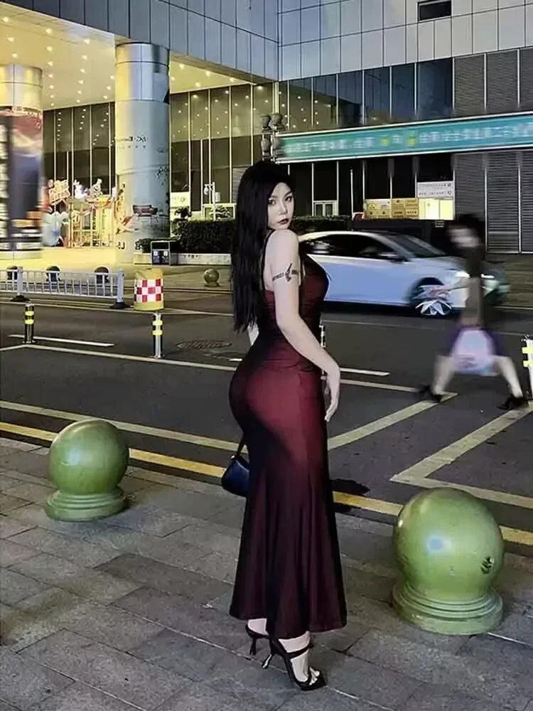 Sexy luxury woman evening dress red mesh gothic elegant party bodycon dresses maxi chic female night club outfits