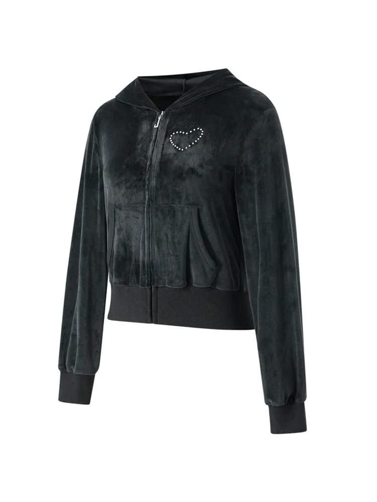 Women Velvet Coats Casual Gothic Grunge Y2K Aesthetic Clothes Zip Up Hooded Sweatshirt Jackets  Autumn Outerwear