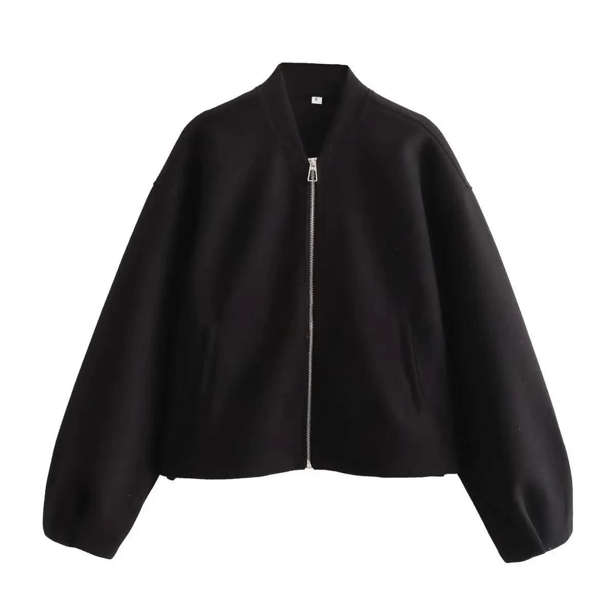 Women's Soft Bomber Jacket High Collar Long Sleeve Zipper Front Pocket