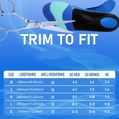 Flat Feet Insoles, Arch Support with Deep Heel Cup & Shock Absorption - Relieve Plantar Fasciitis, Pronation, Ankle Pain
