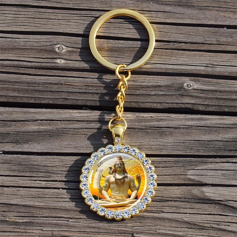 Shiva Nataraja Keychain Buddhist Jewelry Lakshmi Goddess Rhinestone Pendant Hinduism Amulet Keyring Gift