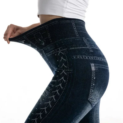 High Waist Faux Denim Leggings For Women