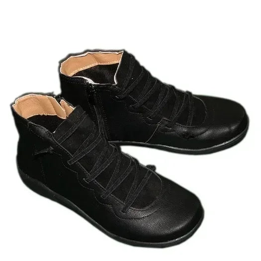 Snow Boots  Women Winter Genuine leather Ankle Spring flat Shoes woman Short Vintage Boots With Fur 2024 for women lace up boots