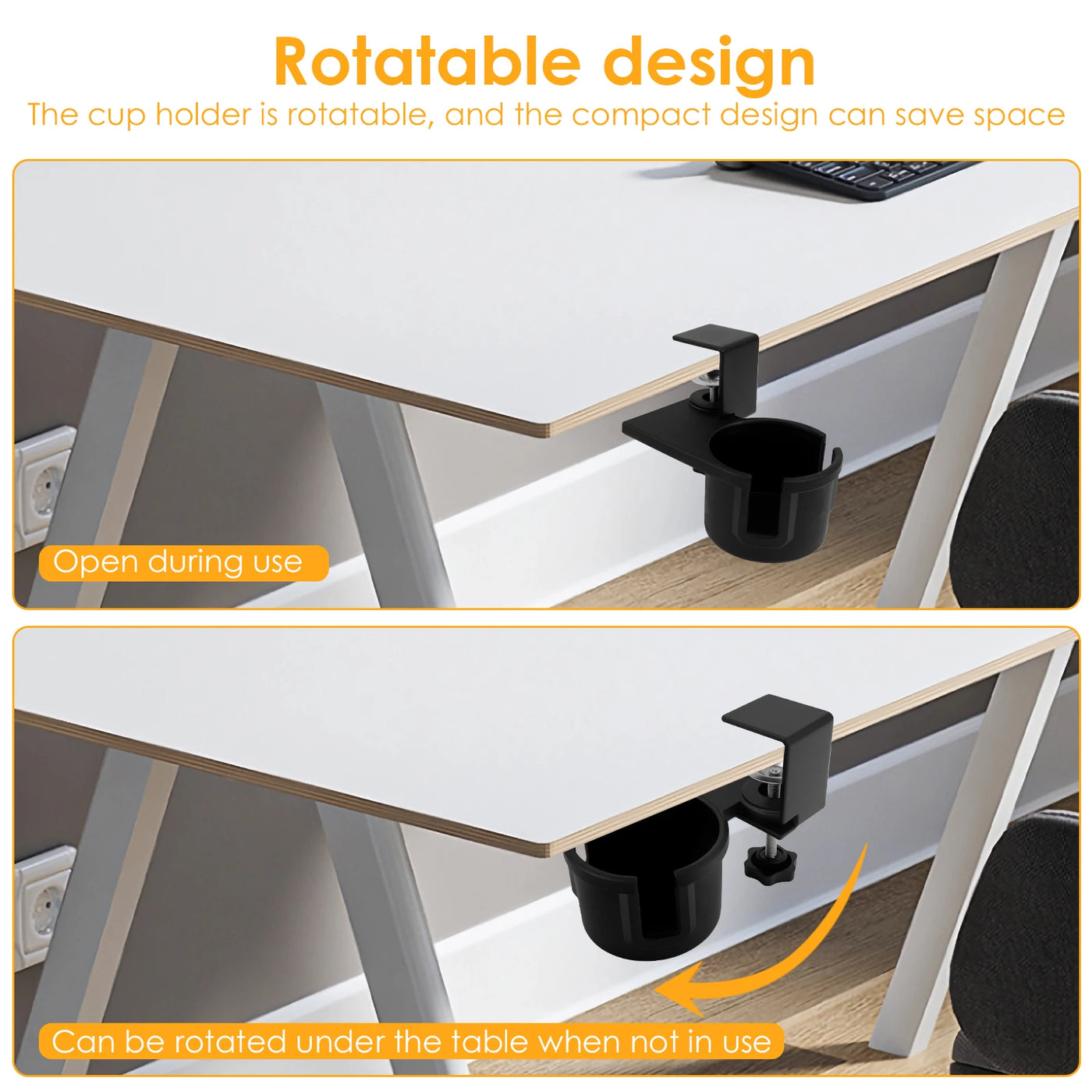 Desk Cup Holder 180° Rotating Clip On Cup Holder Anti Spill Water Bottle Stand Plastic Desk Coffee Mug Stand for Drinks Bottles